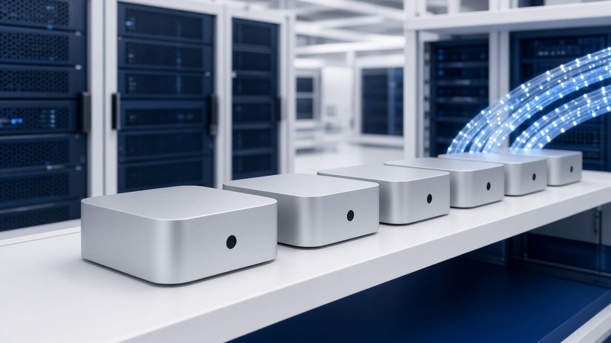 机房中的一排 Mac mini